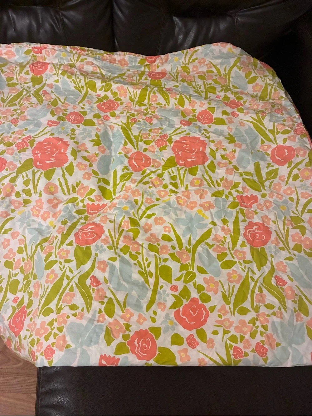 Floral Duvet Cover Size Queen in Coral, Green Floral Multicolor